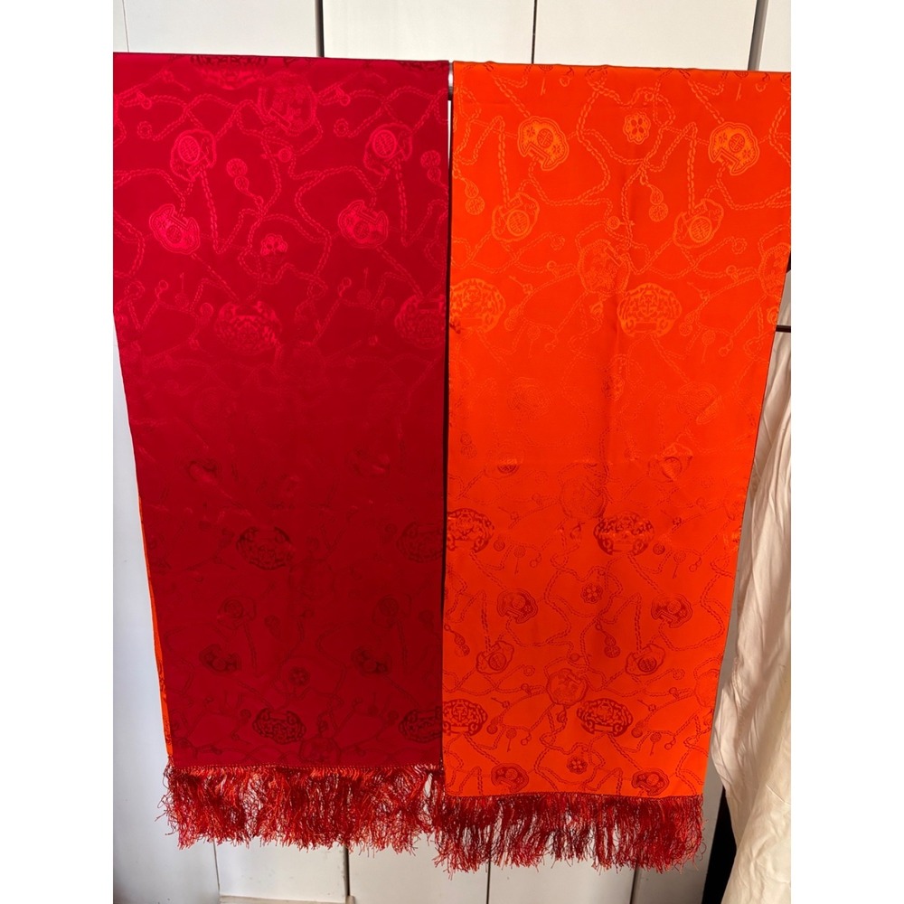 SHANGHAI TANG  Mulberry Silk  Reversible Orange Red Scarf